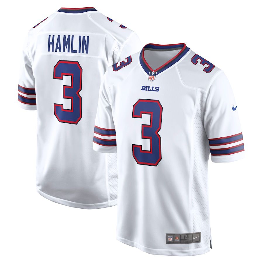 Men Buffalo Bills #3 Damar Hamlin Nike White Game NFL Jersey